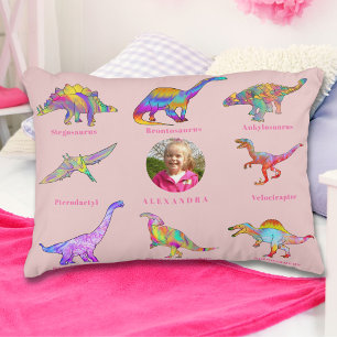 Dinosaur Girls Personalized Name and Photo Decorative Cushion