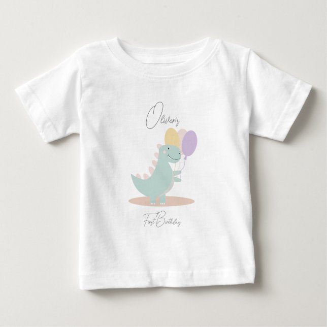 Dinosaur Girly Pink Blue Lilac Birthday Party Baby T-Shirt (Front)