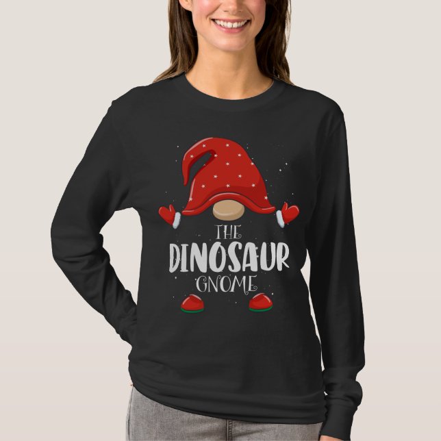 Dinosaur Gnome Matching Family Christmas Pajama T-Shirt (Front)