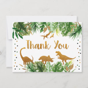 Dinosaur Green & Gold Birthday Thank You Card