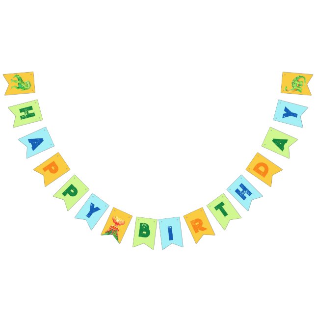 Dinosaur Green Orange and Blue Birthday Bunting (All)
