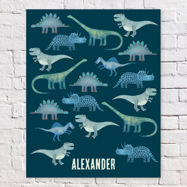 Dinosaur Green Personalised Poster (Fun personalized custom name dinosaur poster for kid's parties, nursery, bedroom and more)