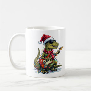 Dinosaur Guitar Player Xmas Coffee Mug