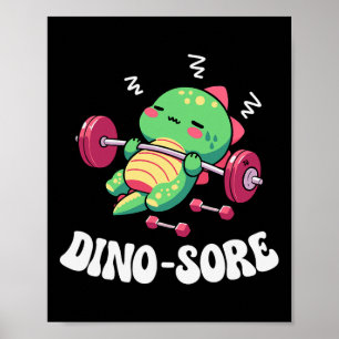 Dinosaur Gym Fitness Lifting Weights Workout Cute  Poster