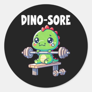 Dinosaur Gym Workout Fitness Lifting Weights Cute  Classic Round Sticker
