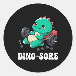 Dinosaur Gym Workout Fitness Lifting Weights Cute  Classic Round Sticker