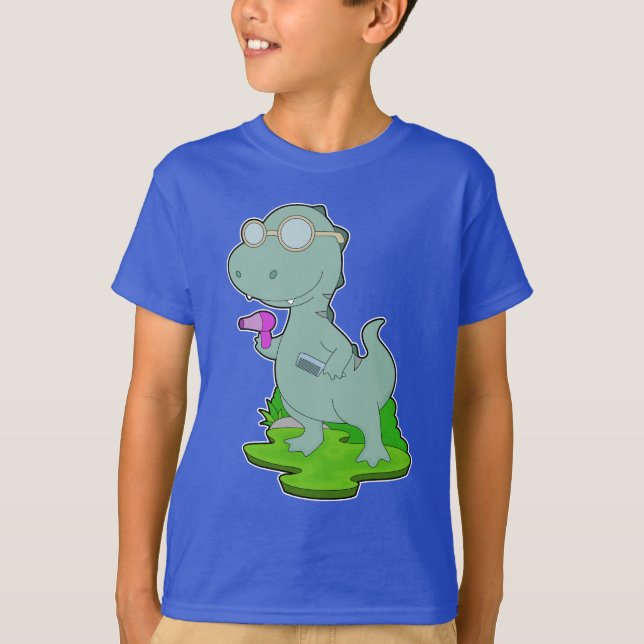 Dinosaur Hairdresser Comb Hairdryer T-Shirt (Front)
