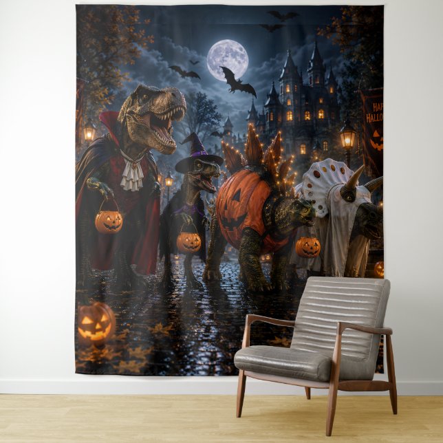 Dinosaur Halloween tapestry/Halloween dinosaurs Tapestry (In Situ)