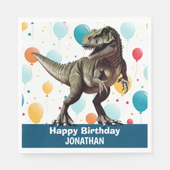 Dinosaur  Happy Birthday Blue  Napkin (Front)