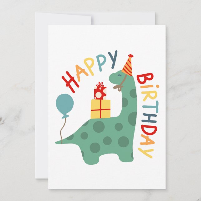 Dinosaur Happy Birthday Card for Kids Dino Party (Front)