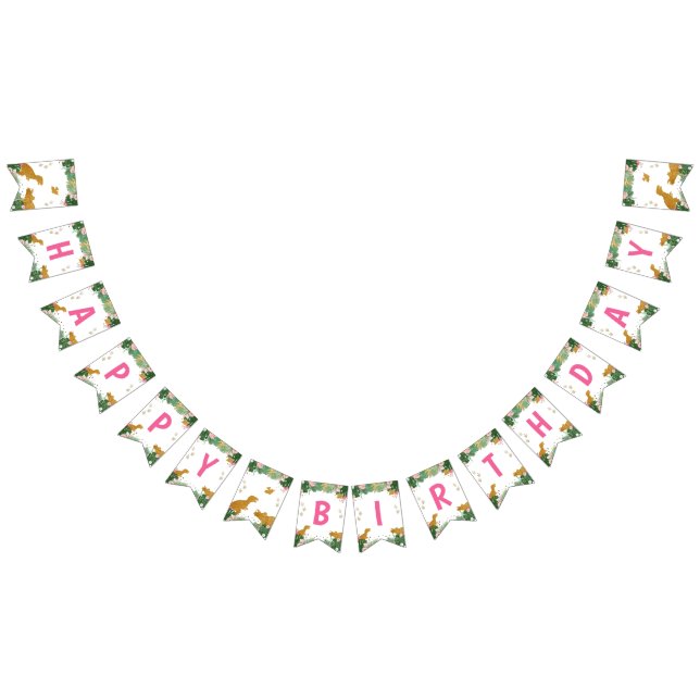 Dinosaur Happy Birthday Girl Pink and Gold Dino Bunting (All)