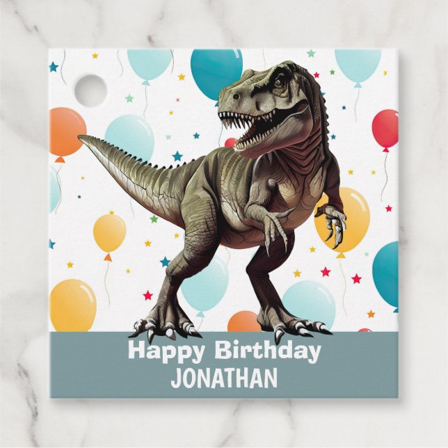Dinosaur  Happy Birthday Grey Favour Tags (Front)