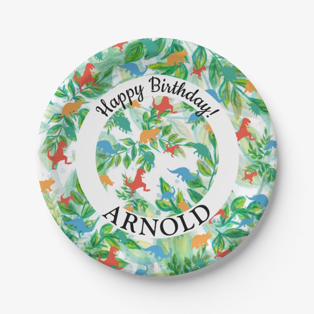 Dinosaur Happy birthday Jurassic Jungle Paper Plat Paper Plate (Front)