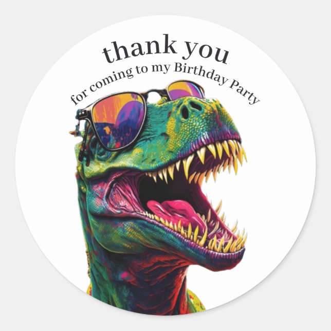 Dinosaur Happy Birthday Kids Thank You    Classic Round Sticker (Front)