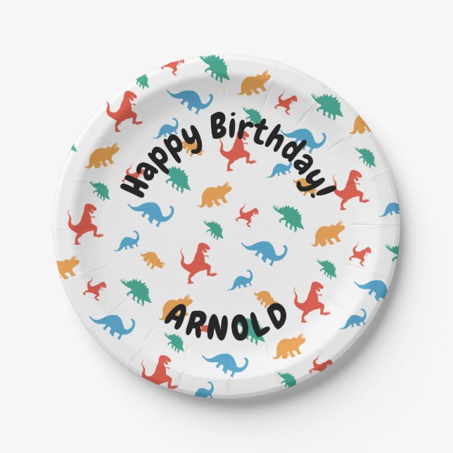 Dinosaur Happy birthday Paper Plate (Front)