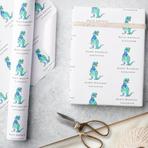 Dinosaur Happy Birthday Personalised Boy Name Wrapping Paper