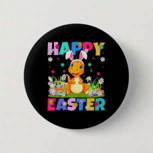 Dinosaur Happy Easter Egg Hunt Bunny Ear Dinosaur 6 Cm Round Badge