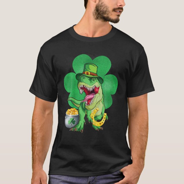 Dinosaur Happy St Pat Trex Day Tee Dino St Patrick (Front)