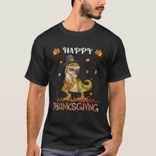 Dinosaur Happy Thanksgiving Pilgrim T rex Turkey T-Shirt