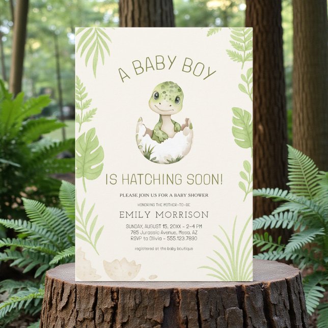Dinosaur Hatching Soon Baby Boy Shower  Invitation (Creator Uploaded)