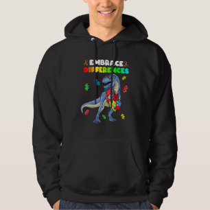 Dinosaur Heart Puzzle Piece Autism Awareness Boys Hoodie