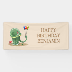 Dinosaur holding Balloons Birthday Banner
