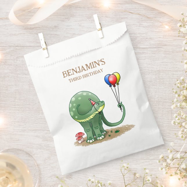 Dinosaur holding Balloons Birthday Favour Bags (Clipped)