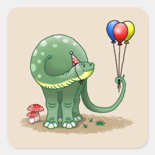 Dinosaur holding Balloons Birthday Square Sticker