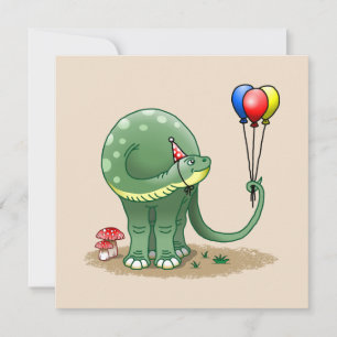 Dinosaur Holding Party Balloons Birthday Card