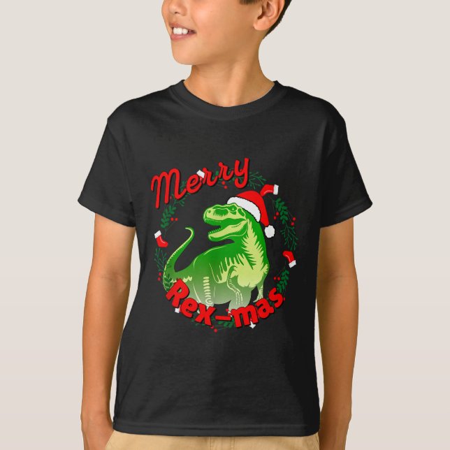 Dinosaur Holiday Merry Christmas Juric Tyrannosaur T-Shirt (Front)
