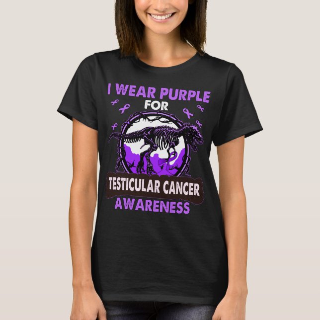 Dinosaur I Wear Purple For TESTICULAR CANCER  T-Shirt (Front)