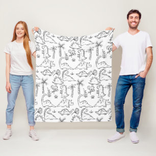 Dinosaur Illustrations Black and White Pattern Fleece Blanket