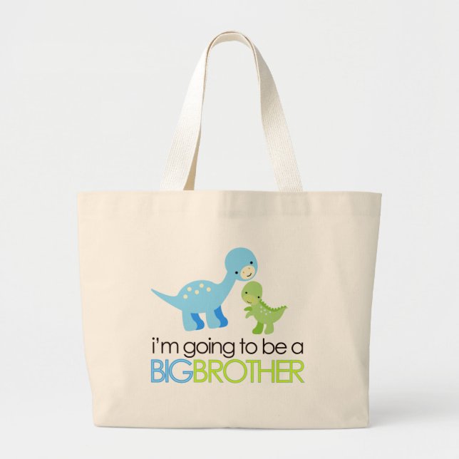 Dinosaur I'm Going to Be A Big Brother Large Tote Bag (Front)
