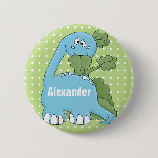 Dinosaur In Blue Happy Birthday To You Name Button