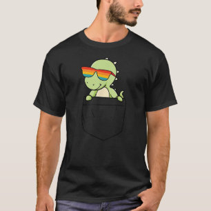 Dinosaur In Pocket Funny Cute Dino Rainbow Sunglas T-Shirt