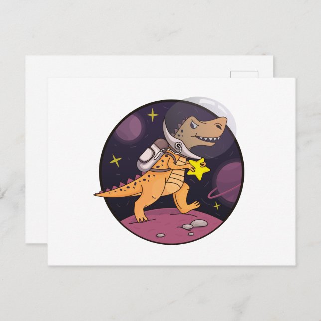 Dinosaur in Space Holiday Postcard (Front/Back)