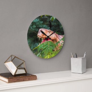 Dinosaur in the forest.  large clock