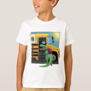Dinosaur in the school bus t-shirt design