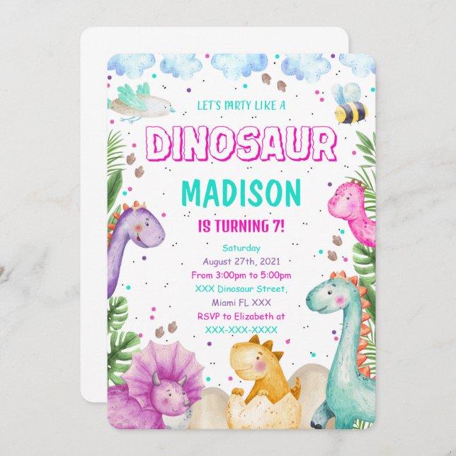 Dinosaur Invitation (Front/Back)