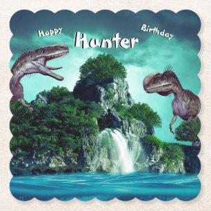 Dinosaur Island Happy Birthday Party   Paper Coaster