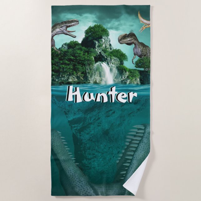 Dinosaur Island Personalised   Beach Towel (Front)