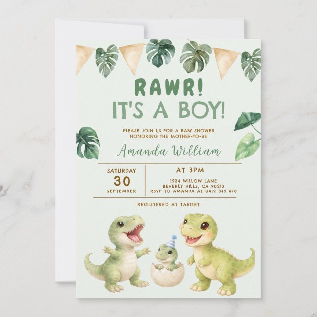 Dinosaur It's a Boy Dinosaur Baby Shower Invitation (Front)