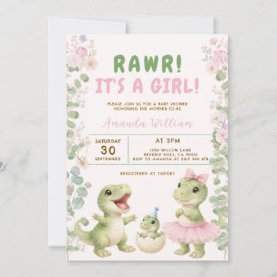 Dinosaur It's a Girl Dinosaur Baby Shower Invitation