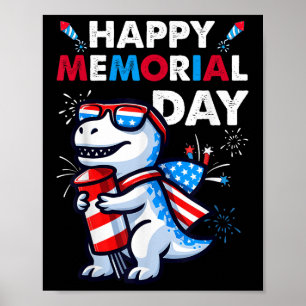 Dinosaur July 4th Fireworks American Flag Happy Me Poster