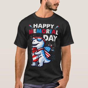 Dinosaur July 4th Fireworks American Flag Happy Me T-Shirt