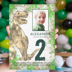 Dinosaur Jungle 2nd Birthday Party Photo Invitation