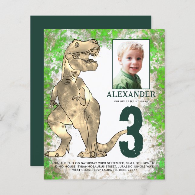 Dinosaur Jungle 3rd Birthday Party Photo (Front/Back)