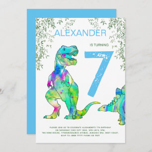 Dinosaur jungle Birthday Party blue Invitation
