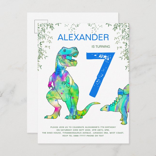 Dinosaur jungle Birthday Party budget Invitation Postcard (Front/Back)