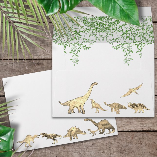 Dinosaur Jungle Birthday Party Envelope (Dinosaur jungle birthday party envelope with T-Rex stegosaurus velociraptor brontosaurus pterodactyl)